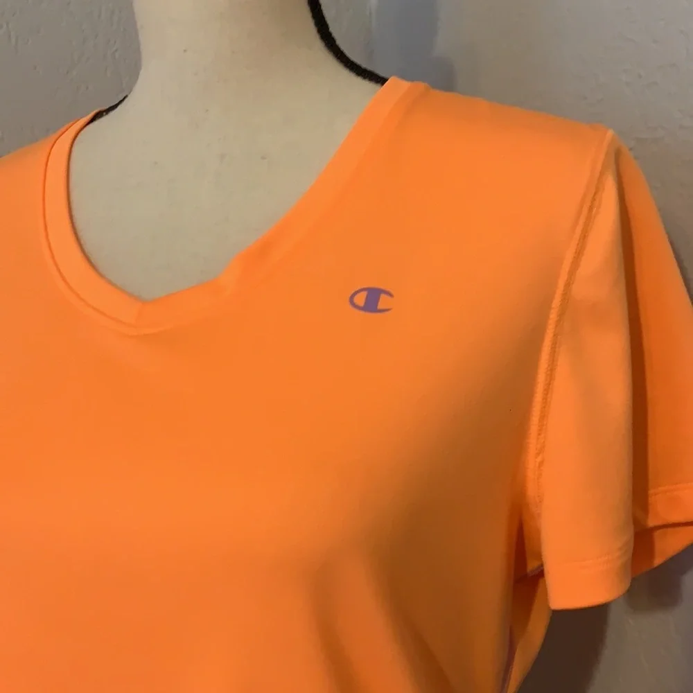 Champion Performance Orange V-Neck Short Sleeve Workout Shirt Size Large